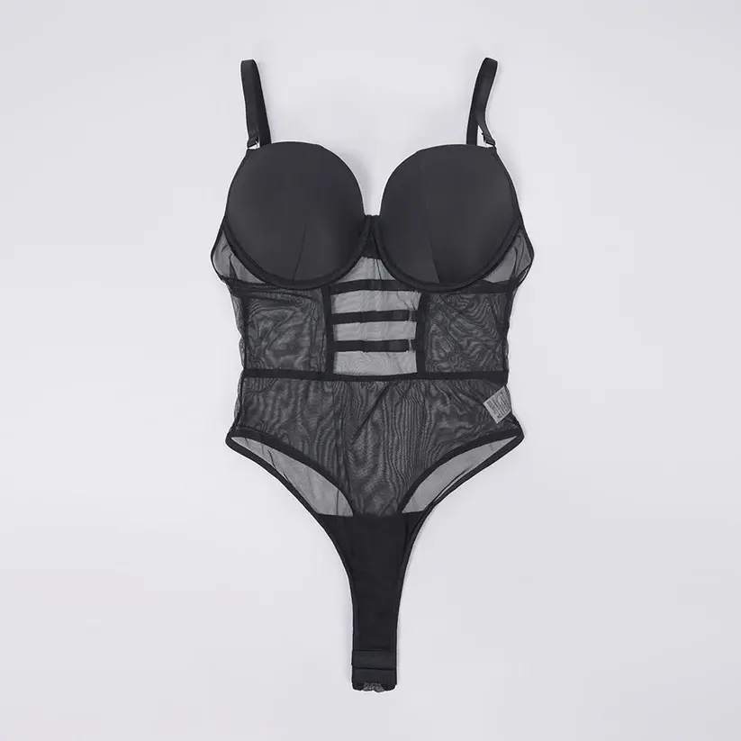 Black Sheer Mesh Bodysuit Dress Set