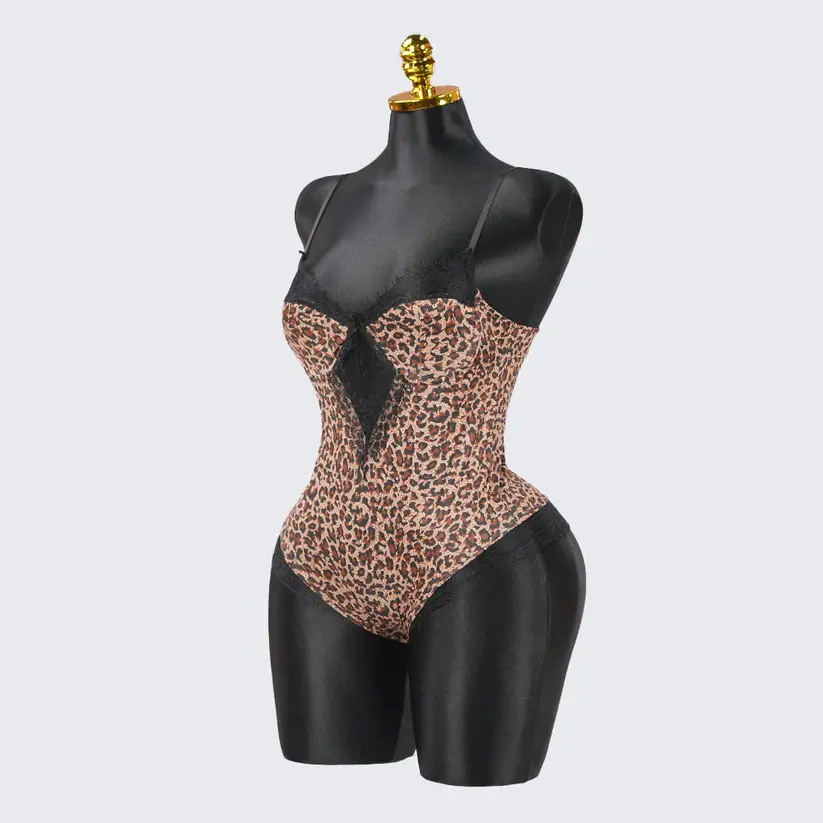 Leopard Print Black Lace Bodysuit