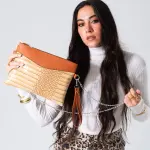 Croc Contrast Clutch-beige
