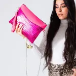 Metallic Texture Clutch-pink