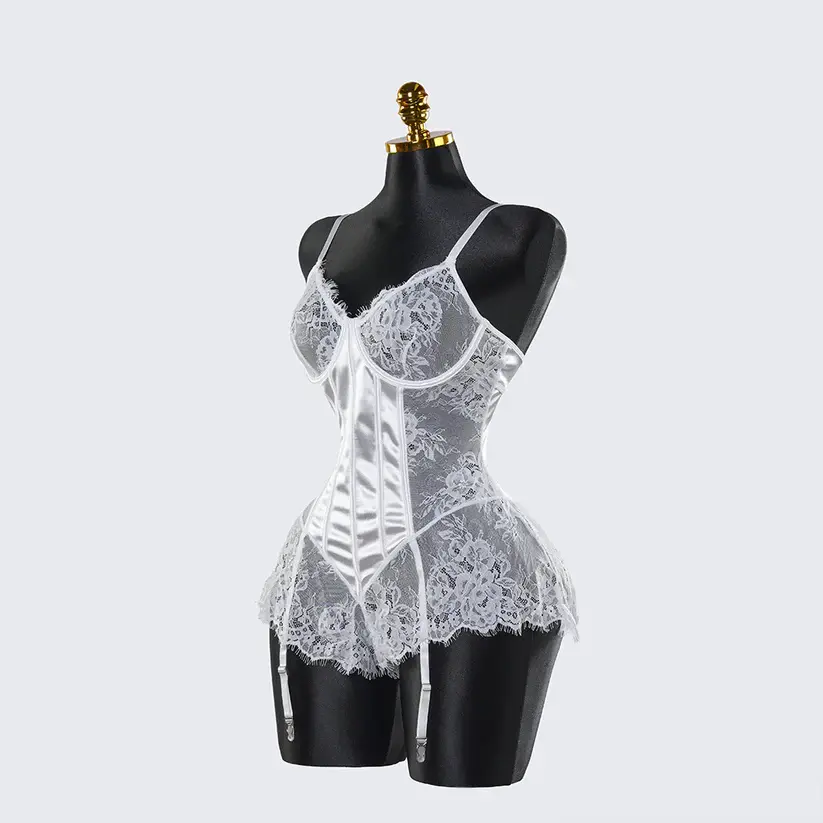 White Lace Embroidery See-Through Hollow Sexy Corset Tops