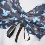 Blue Butterfly Print Sheer Black Mesh Bra Panty Set