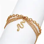 Women's Fashion Multi-Layer Metal Tassel Snake Pendant Anklet
