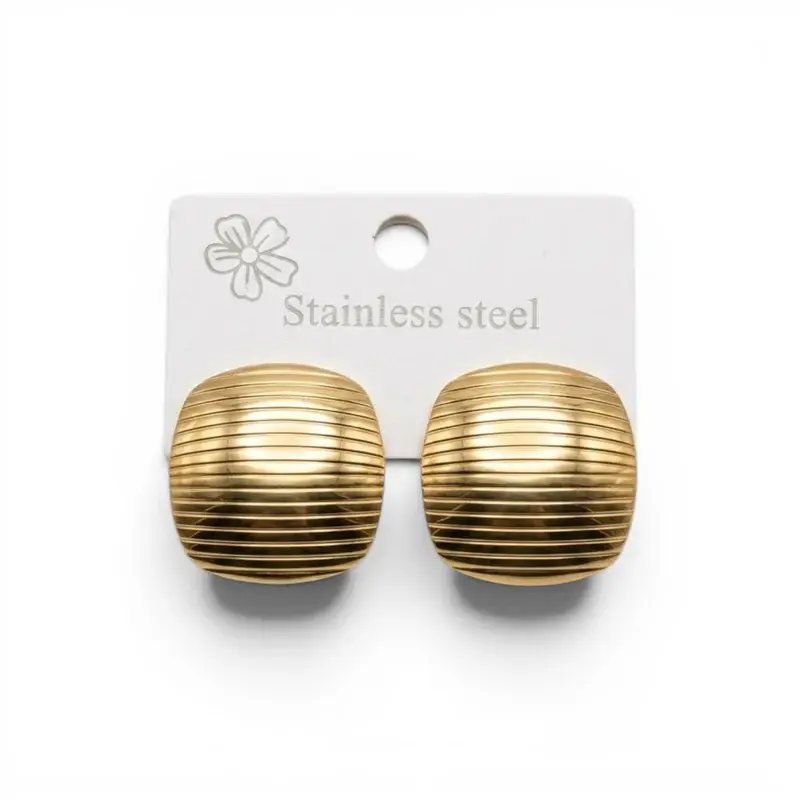 Ribbed Domed Stud Earrings EA-216