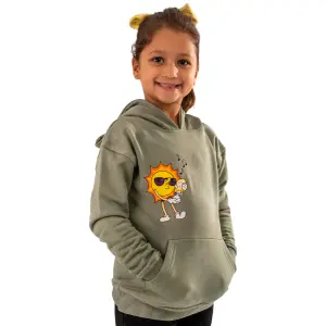 Olive green tie dye Hoodie with "Sun Singing ☀" Print