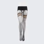 Leopard Print Thigh High Pantyhose Over Knee Glossy Sheer