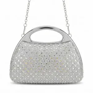 Crystal-Embellished Evening Clutch with Polished Metal Handle VS-57