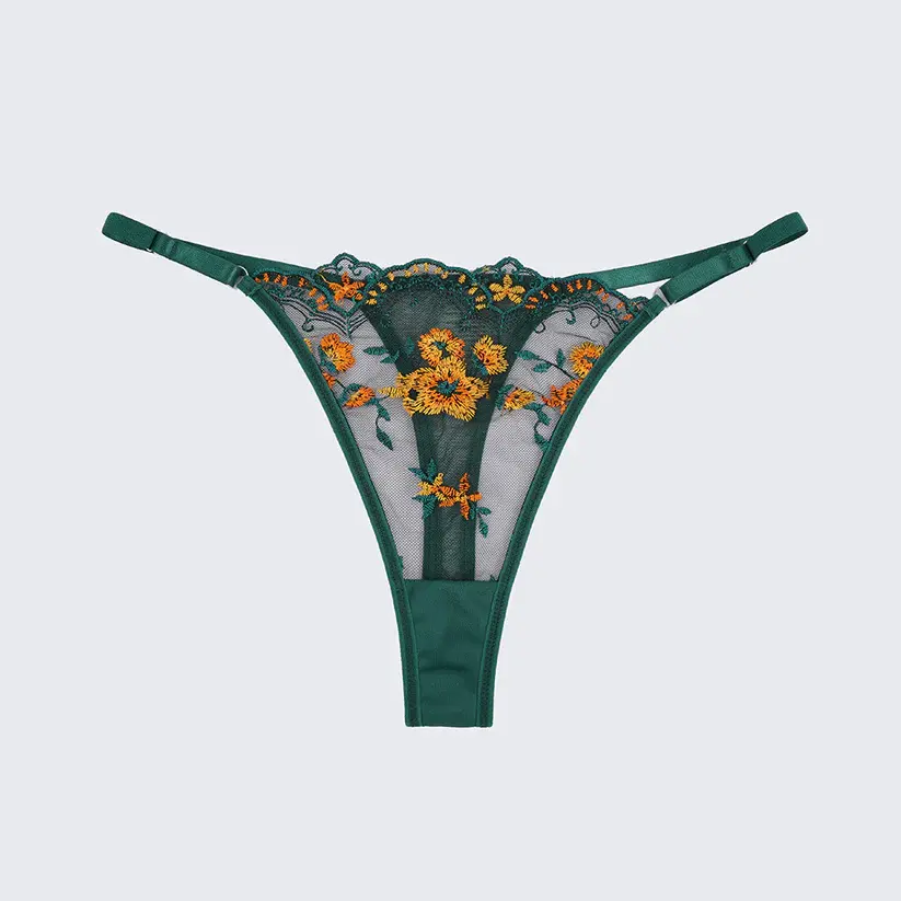 Floral Embroidery Pure & Seductive Bra Thong Lingerie Set