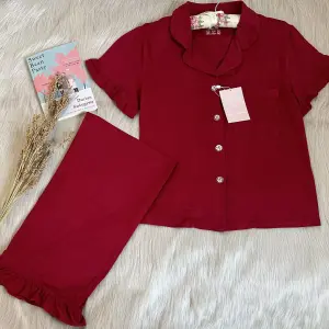 Deep Burgundy Ruffled Cotton Pajamas