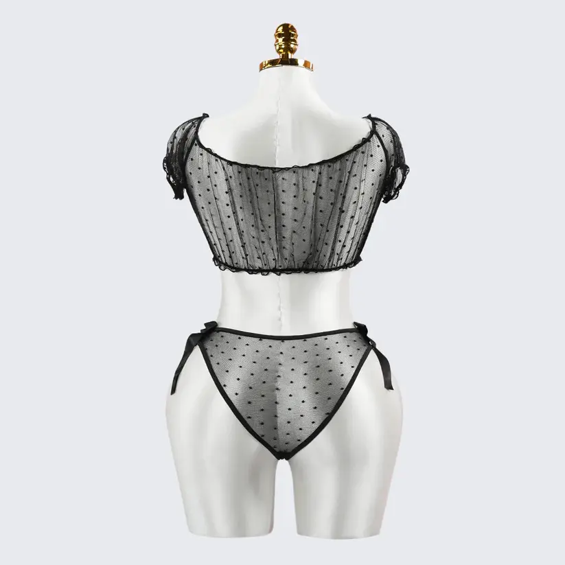 Black Polka Dot See-Through Hollow Bra Panty Set
