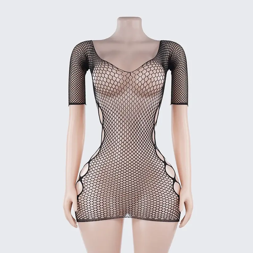 Sheer Fishnet Bodycon Dress Lingerie Hollow Out Chemise