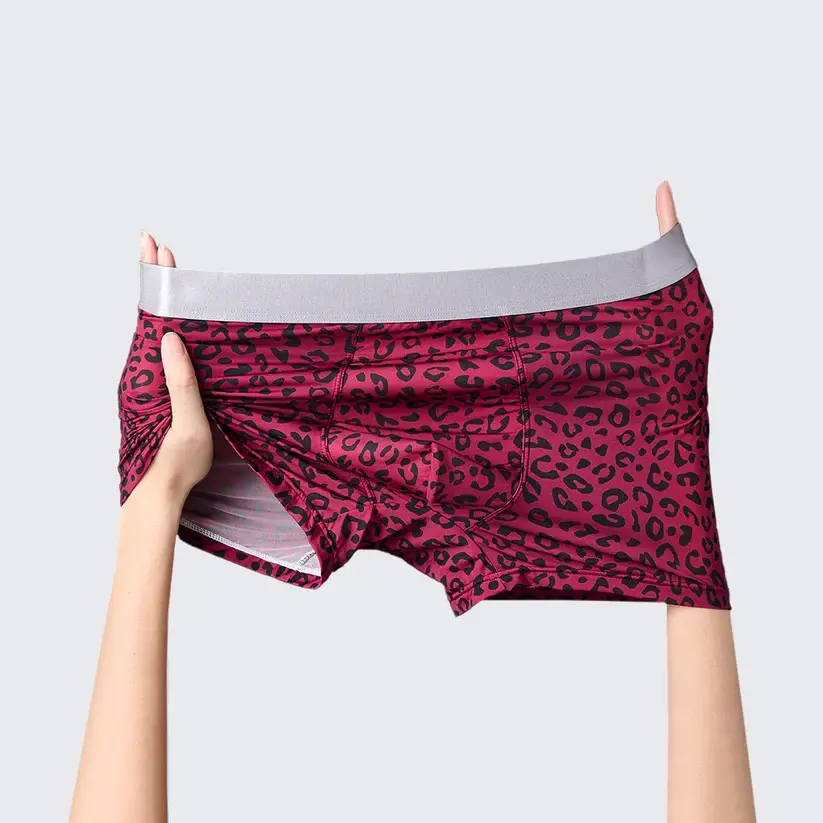 Men's Leopard Print Boxer Briefs Low Rise Mulberry Silk Crotch Pack of 4