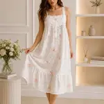 Coral Daisy Embroidered Cotton Dress