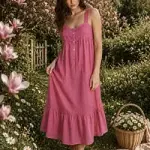 Fuchsia Daisy Embroidered Cotton Dress