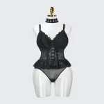 Plus Size Lace Sheer Ruffle Tummy Control Lingerie Set
