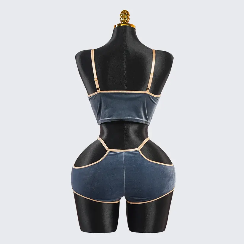 Velvet Grayish Blue Luxury Bra & Panty Sets