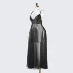 Sheer Embroidered Cutout Long Dress Fine Mesh Lingerie