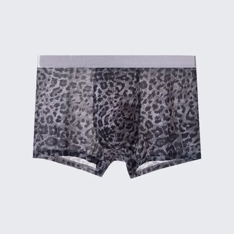 Men's Leopard Print Boxer Briefs Low Rise Mulberry Silk Crotch Pack of 4