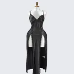 Black Lace Paneled Spaghetti Strap Nightgown