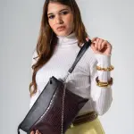 Croc-Embossed Oversized Clutch-brown