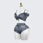Blue Butterfly Print Sheer Black Mesh Bra Panty Set