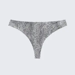Seamless Ice Silk Low Rise Leopard Cotton Crotch Thong Panty