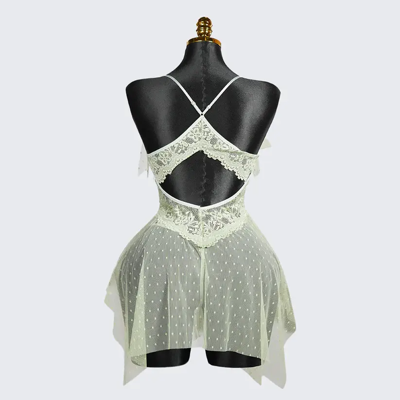 Light Green Lace See-through Lingerie Dress Panty Set