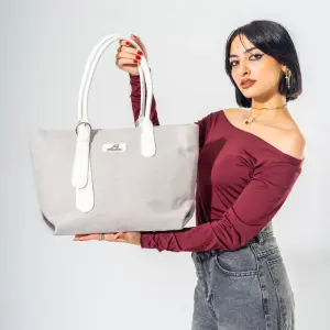 Tote Bag with Contrast Handle - white