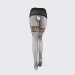 Leopard Print Thigh High Pantyhose Over Knee Glossy Sheer