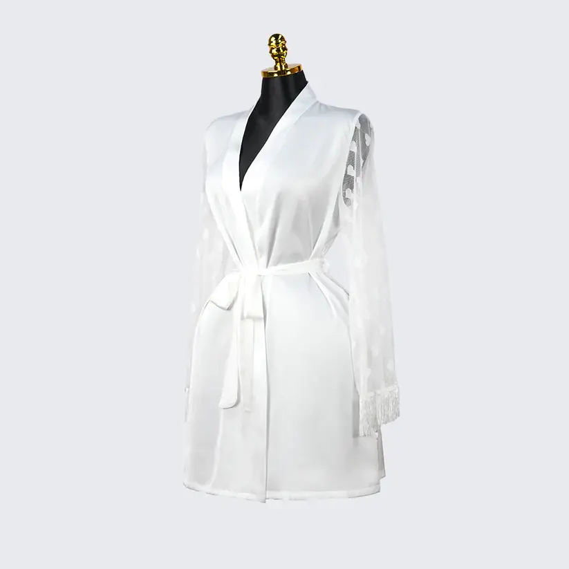 Luxurious Silk Lace Trimmed Kimono Robe