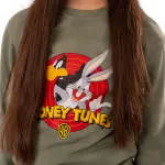 Olive green tie dye Sweatshirt with "Looney tunes" Print 🕷️