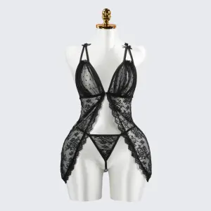 Sexy Black Lace Embroidery Sheer Seduction Babydoll Lingerie