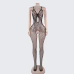 [2+ Items, 300 EGP Each] Sexy Spaghetti Strap Front Cutout Bow Mesh Bodystocking