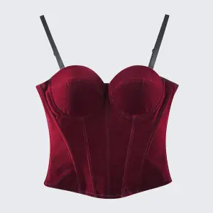 Velvet Strap-Detail Corset Top