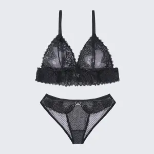Plus Size Sexy Sheer Lace Mesh Bra Panty Set