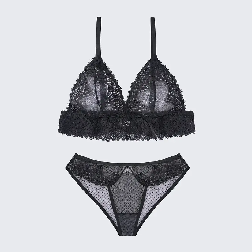 Plus Size Sexy Sheer Lace Mesh Bra Panty Set
