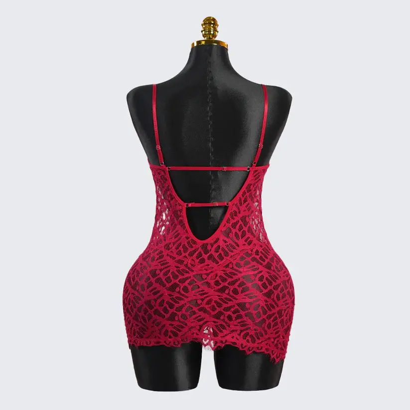 Crimson Enchantment Red Lace Nightdress