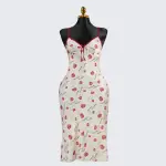 Rose Print Deep V Spaghetti Straps Dress