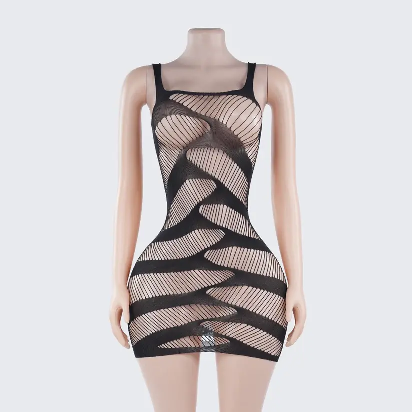 Fishnet Stripe Sexy Lingerie Chemise Mini Dress