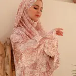 BLUSHING PETALS PRINT DRESSY SATIN ISDAL