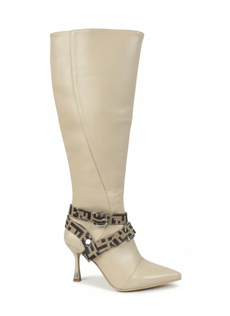 Boots with Decorative Ankle Straps Elegant Knee-High R-60