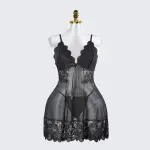 Plus Size Sheer Lace Nightgown Set Open Back Short Dress