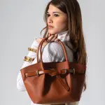 Belted Pebbled Hand Bag - camel