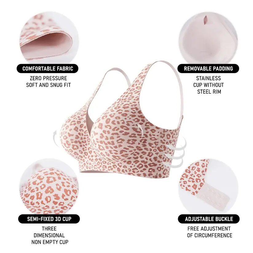 Seamless Wireless Full Coverage Comfort Bra Underwire Free Leopard
