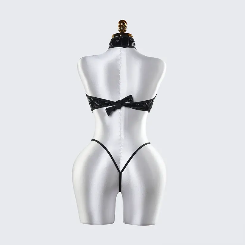 Sexy Black Leather Lingerie Bodysuit