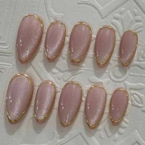 10pcs almond-shaped&shiny gold mirrored powder nails