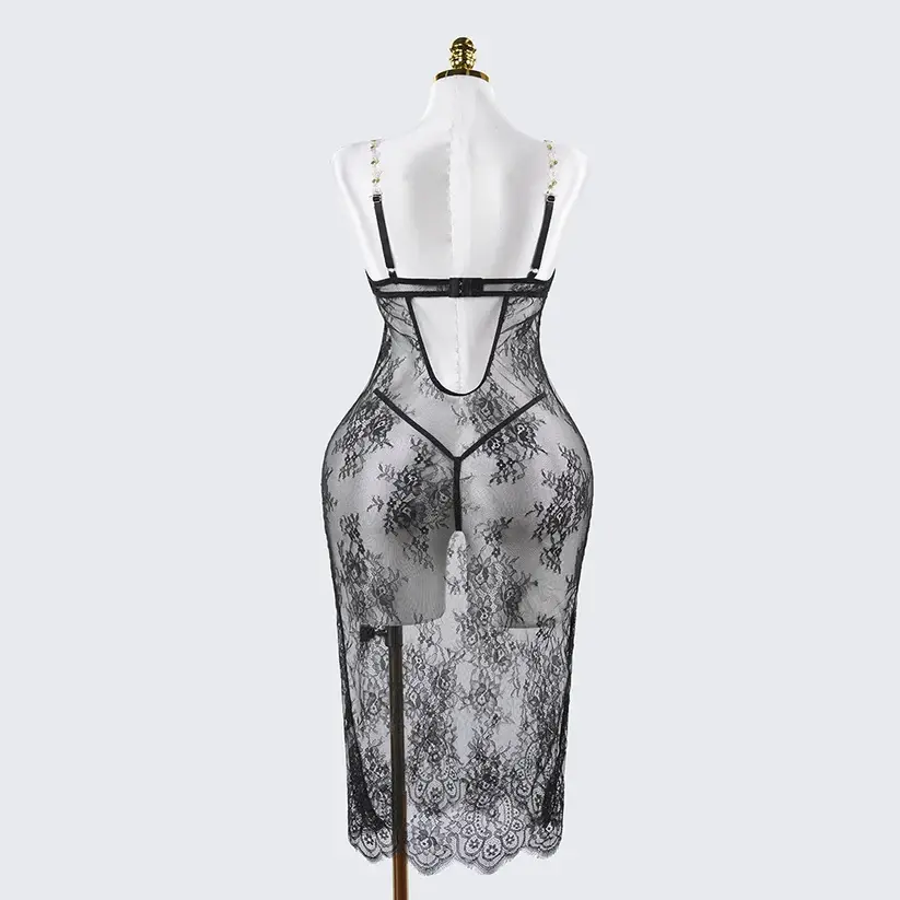 Lace Embroidery See-Through Bridal Lingerie Dress