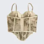 Embroidered Boned Corset Top Built-in Pad Sheer Bustier Camisole