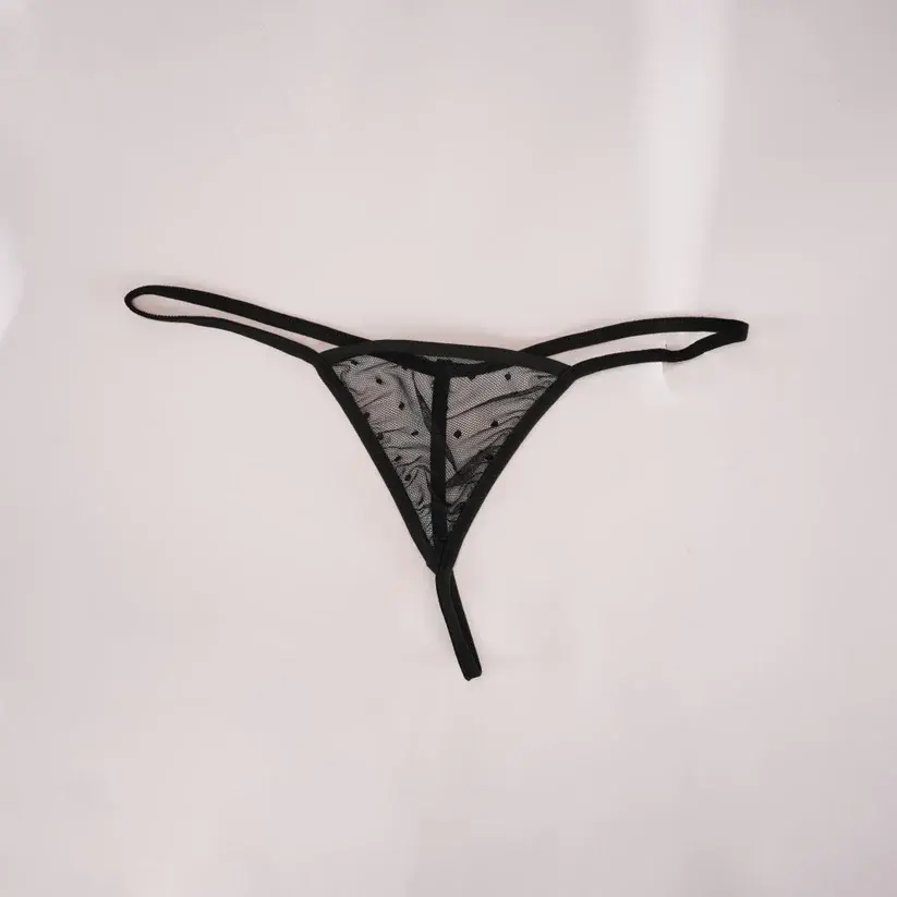 Black Polka Dot Mesh Gauze Top Panty Set