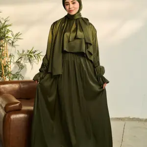 OLIVE GREEN SATIN DRESS ISDAL